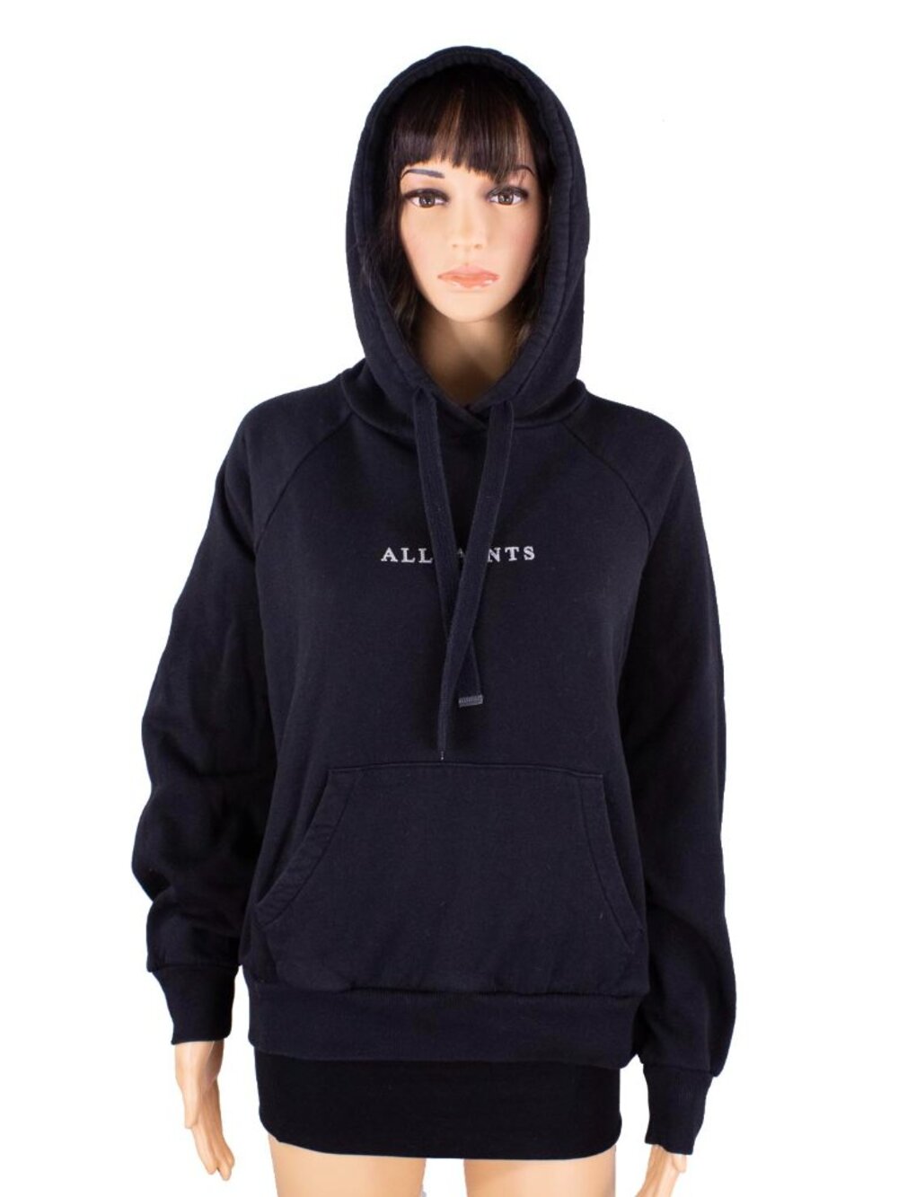 AllSaints Logo Hoodie Women's S Black Oversized Cropped Organic Cotton EUC